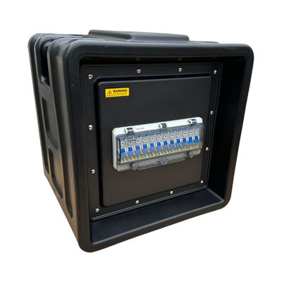 Syntax MD1 Three Phase 4P 32AMP HDPE Portable Distribution Box IP67 With 12 Nos UL Listed Nema Dual Sockets 430x380x460mm