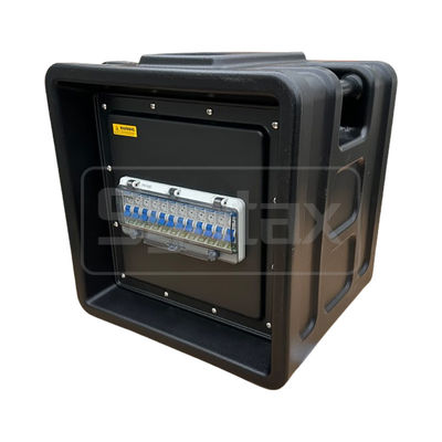 Syntax MD1 Three Phase 4P 32AMP HDPE Portable Distribution Box IP67 With 12 Nos UL Listed Nema Dual Sockets 430x380x460mm