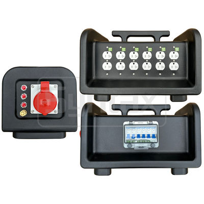 Syntax MS7 Three Phase 32A HDPE Portable Distribution Box IP67 With 6 Nos Nema Dual Sockets With Earthing Stud 395x260x275mm