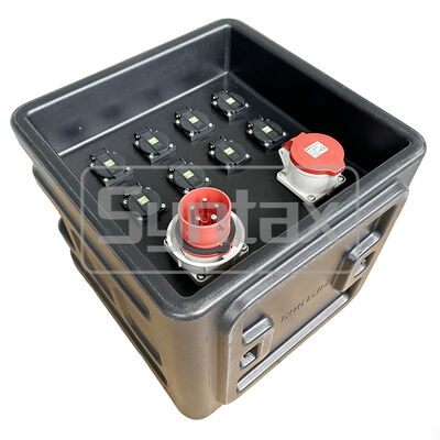 Syntax MD1 Three Phase 32A/5P HDPE Power Distribution Box IP67 Waterproof for Outdoor Events with UK 13A Sockets