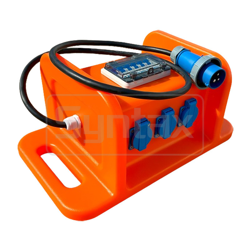 Syntax MS8 Single Phase 16A HDPE Portable Distribution Box IP67 With Extension Cable 1 Meter With Handle 490x290x255mm