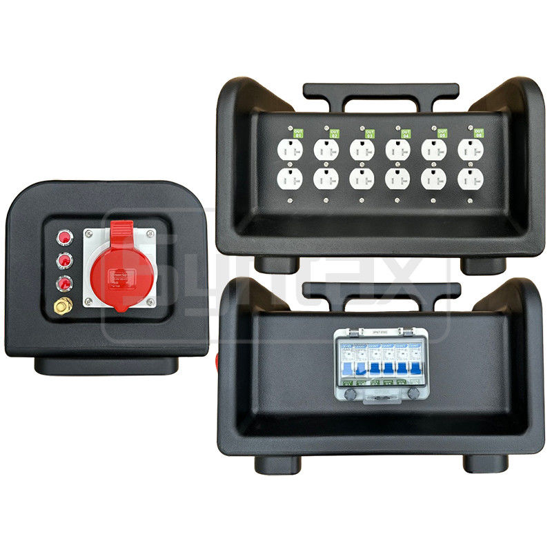 Syntax MS7 Three Phase 32A HDPE Portable Distribution Box IP67 With 6 Nos Nema Dual Sockets With Earthing Stud 395x260x275mm