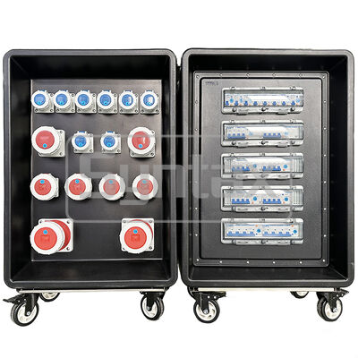 Синтаксис MD4 Трехфазный 250AMP IP67 водонепроницаемая HDPE мобильная распределительная панель питания на колесах с защищенным дифференциалом 630x430x900 мм